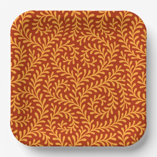 Assiettes En Carton Golden Yellow Leafy Vine Pattern  (Recto)