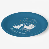 Assiettes En Carton Goldendoodle Chien Baby shower Garçon bleu (Angle)