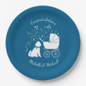 Assiettes En Carton Goldendoodle Chien Baby shower Garçon bleu (Devant)