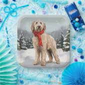 Assiettes En Carton Goldendoodle Chien dans Noël de neige (Fête)