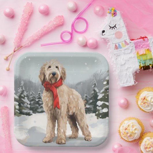 Assiettes En Carton Goldendoodle Chien dans Noël de neige (Fête)
