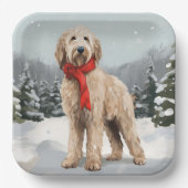 Assiettes En Carton Goldendoodle Chien dans Noël de neige (Recto)
