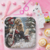 Assiettes En Carton Goldendoodle Chien équitation Moto Noël (Fête)