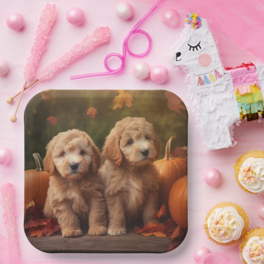 Assiettes En Carton Goldendoodle Chiot Automne Citrouille délice (Fête)