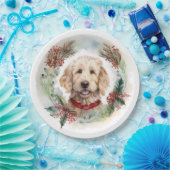 Assiettes En Carton Goldendoodle Christmas Wreath Festive Pup (Fête)