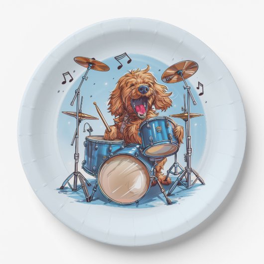 Assiettes En Carton Goldendoodle Dog Playing Drums (Devant)