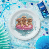 Assiettes En Carton Goldendoodle Dogs Summer Pineappy Pool Flotte (Fête)