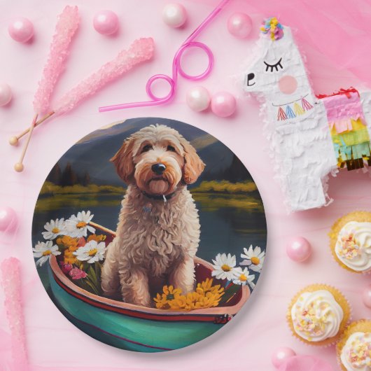 Assiettes En Carton Goldendoodle on a Paddle : Une aventure Pittoresqu (Fête)
