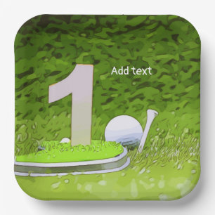 Assiettes En Carton Golf 1er Anniversaire avec numéro un sur l'herbe v