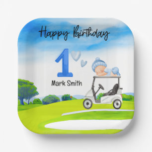 Assiettes En Carton Golf 1er anniversaire pour le baby boy golfeur