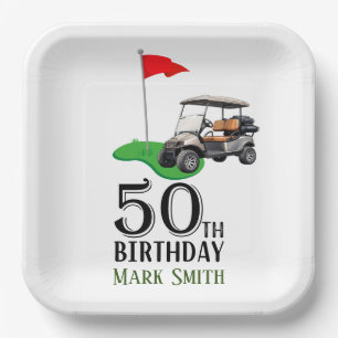 Assiettes En Carton Golf 50e anniversaire à vous avec Drapeau de golf