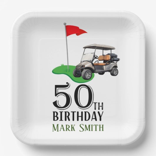 Assiettes En Carton Golf 50e anniversaire à vous avec Drapeau de golf (Recto)