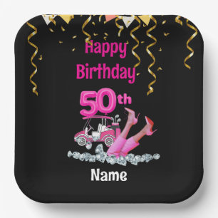 Assiettes En Carton Golf 50e anniversaire en thème rose pour femme gol