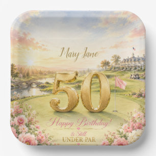 Assiettes En Carton Golf 50e anniversaire pour golfeuse thème rose