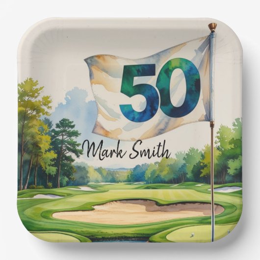 Assiettes En Carton Golf 50e anniversaire sur Golf Course (Recto)
