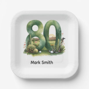 Assiettes En Carton Golf 80e anniversaire avec balle de golf golfeur d