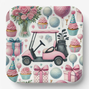 Assiettes En Carton Golf Anniversaire de fête rose thème pour femme