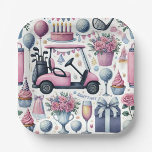 Assiettes En Carton Golf Anniversaire de fête rose thème pour femme