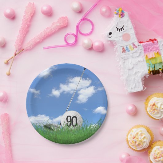 Assiettes En Carton Golf Ball et club pour 90ème anniversaire (Fête)