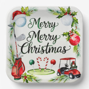 Assiettes En Carton Golf Bals de golf d'arbre de Noël et Santa Hat