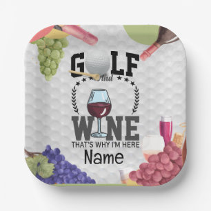 Assiettes En Carton Golf et vin c'est pourquoi je suis ici pour golfeu