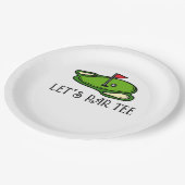 Assiettes En Carton Golf Let’s Par avec drapeau de golf sur vert blanc (Angle)