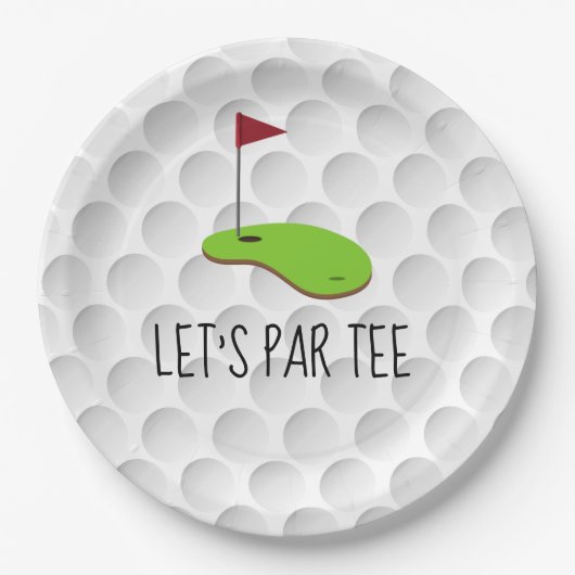 Assiettes En Carton Golf Let’s Par avec drapeau de golf sur vert blanc (Devant)