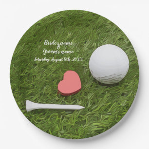 Assiettes En Carton Golf Mariage balle de golf et tee avec amour vert