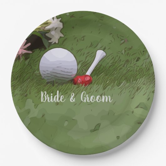 Assiettes En Carton Golf Mariage golf balle et fleur amoureuse (Devant)