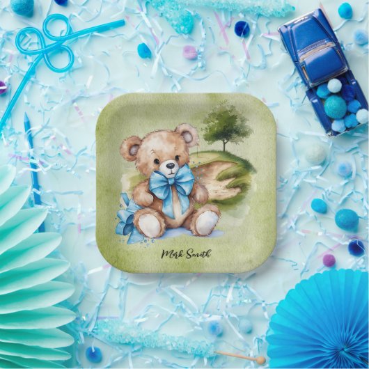 Assiettes En Carton Golf Teddy Bear It's Boy for Baby shower (Fête)