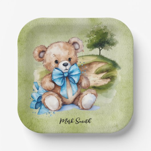 Assiettes En Carton Golf Teddy Bear It's Boy for Baby shower (Recto)