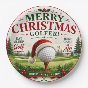Assiettes En Carton Golf thème Noël pour golfeur
