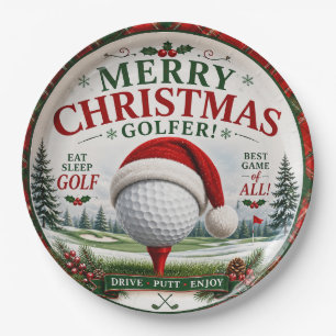Assiettes En Carton Golf thème Noël pour golfeur
