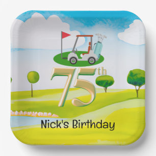 Assiettes En Carton Golfer 75e anniversaire sur le terrain de golf