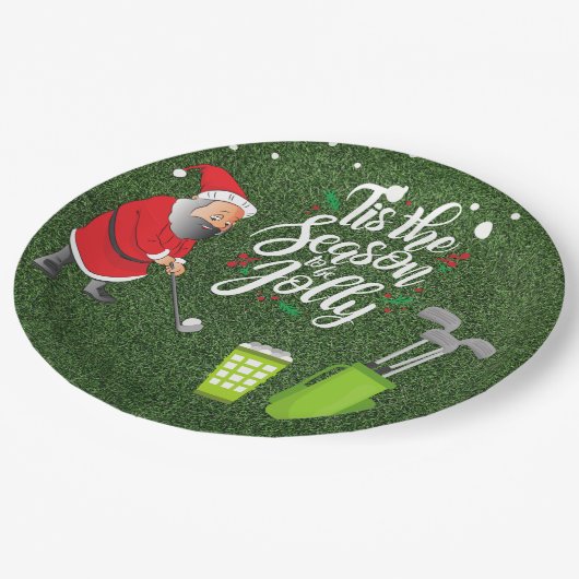 Assiettes En Carton Golfer Santa Claus joue sous la neige Noël (Angle)