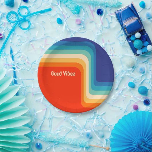 Assiettes En Carton Good Vibes personnalisable les années 70 Ombre (Fête)