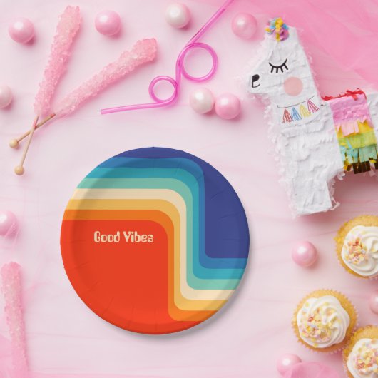 Assiettes En Carton Good Vibes personnalisable les années 70 Ombre (Fête)