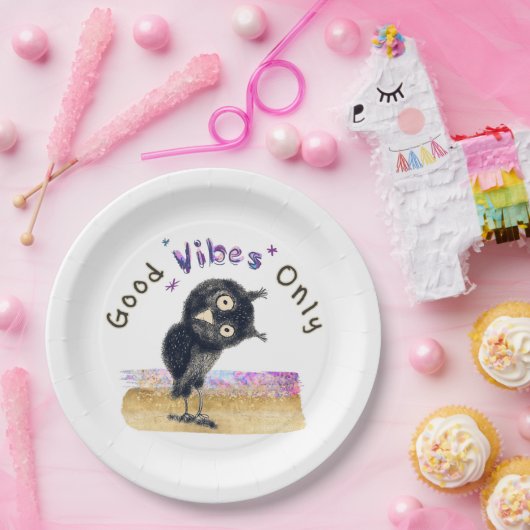 Assiettes En Carton Good Vibes seulement avec Chouette curieuse (Fête)