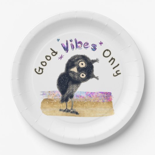 Assiettes En Carton Good Vibes seulement avec Chouette curieuse (Devant)