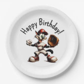 Assiettes En Carton Goofy Cat Baseball Pitcher Vient Joyeux Anniversai (Devant)