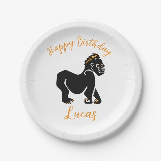 Assiettes En Carton GORILLA Graphique -Faune - Joyeux anniversaire - F (Devant)