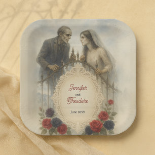 Assiettes En Carton Goth Couple Zombie Mariage d'Halloween