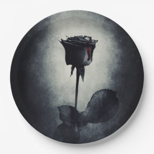 Assiettes En Carton Goth Rose noir goutte de sang sur le Grunge noir