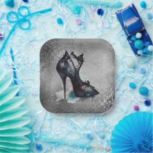 Assiettes En Carton Goth Vogue Grunge   Turquoise Splash Stiletto haut