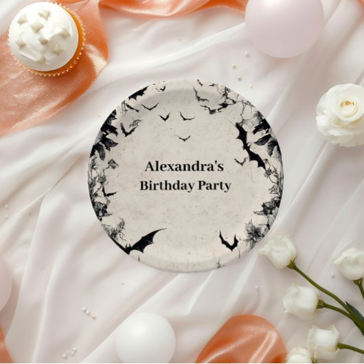 Assiettes En Carton Gothic Bats & Roses Birthday