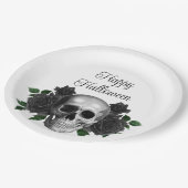 Assiettes En Carton Gothic Black Floral Skull Halloween (Angle)