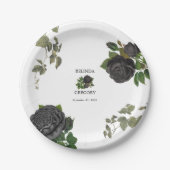 Assiettes En Carton Gothique Halloween Rose noir Mariage blanc (Devant)