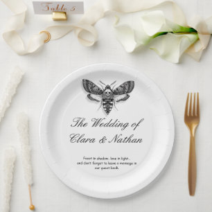 Assiettes En Carton Gothique Moth Mariage crâne - Dark Elegant
