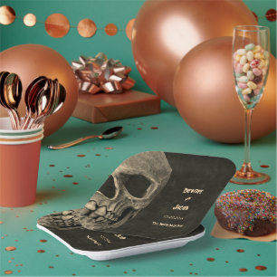 Assiettes En Carton Gothique Sepia demi-tête crâne Hallomariage Vintag