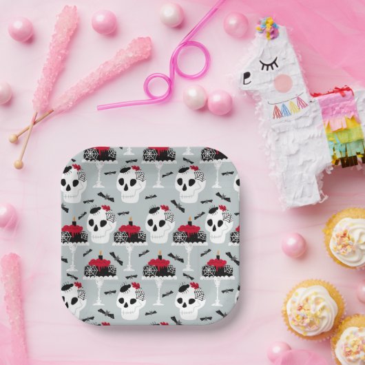 Assiettes En Carton Gothique Skeleton Skull Party Cake Bats Araignées (Fête)